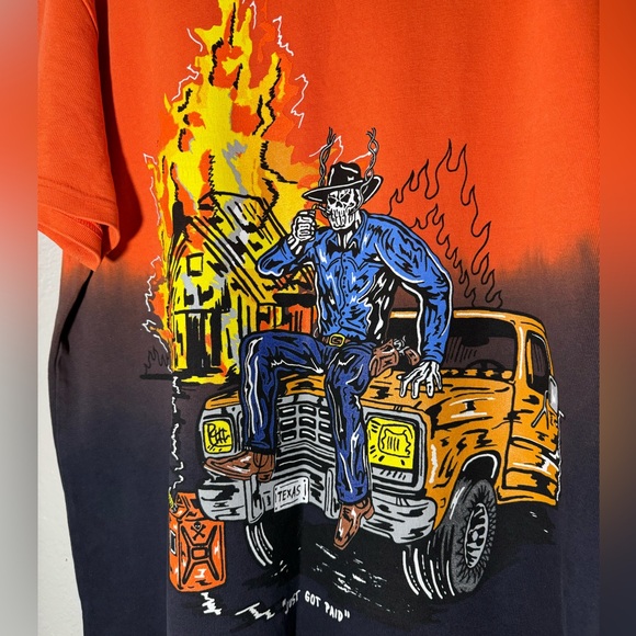 Warren Lotas Just Got Paid T Shirt Texas Orange Black Graphic Print Oversized WL - Picture 3 of 6